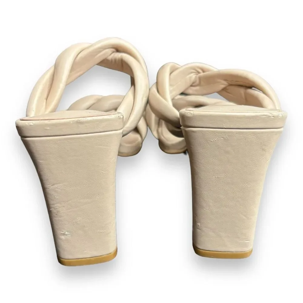 Open Edit Sandals Womens Size 6 Cream‎ Braided Double Strap Slip On Heels